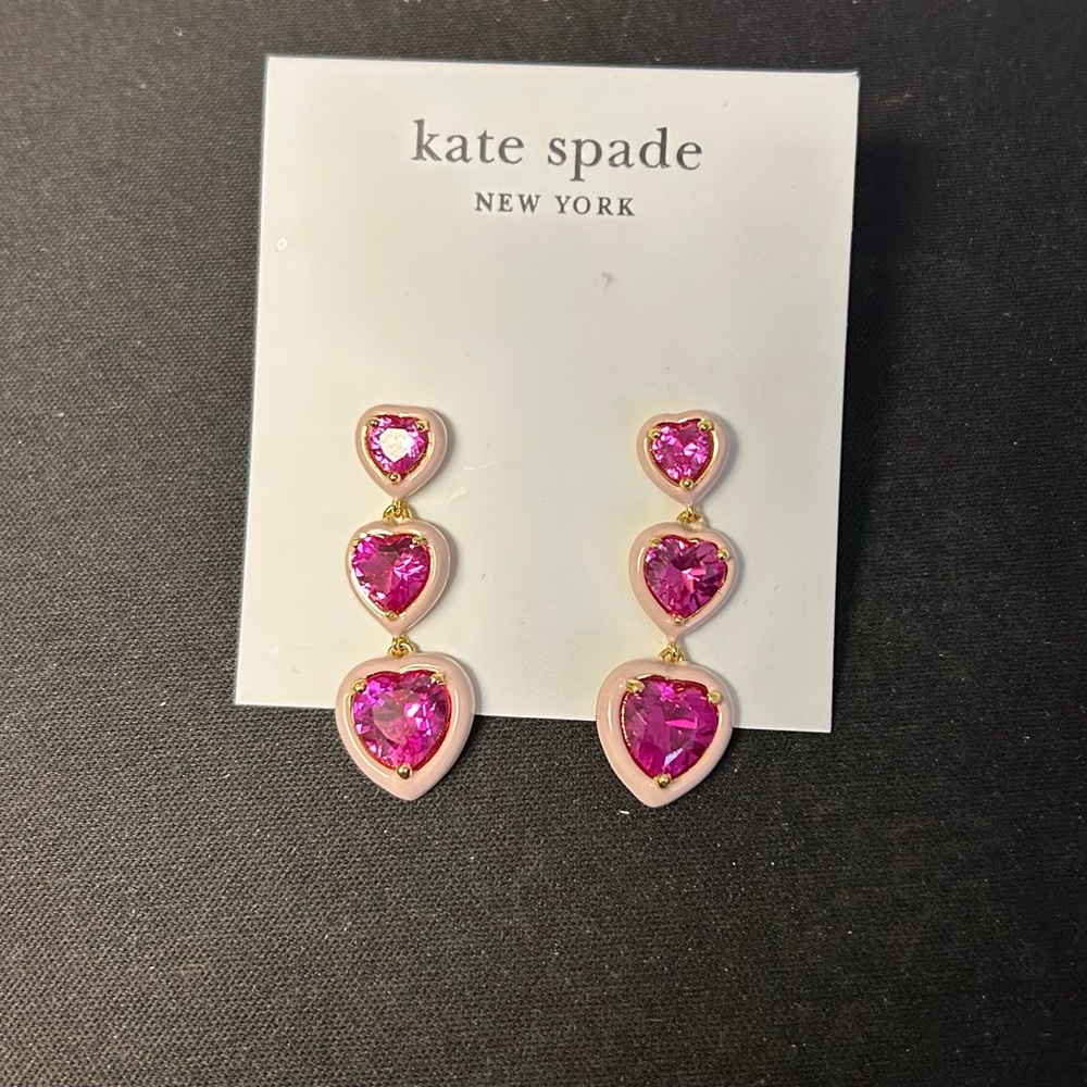 Kate Spade Sweetheart Linear Earrings Red Cubic Zirconia Pink/Gold Trim NWT